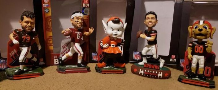 Baker Mayfield, Joe Thomas, and Browns mascot bobbleheads now available